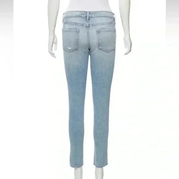 FRAME Le Skinny Distressed Mid Rise Lightwash Denim Jean - Picture 3 of 4